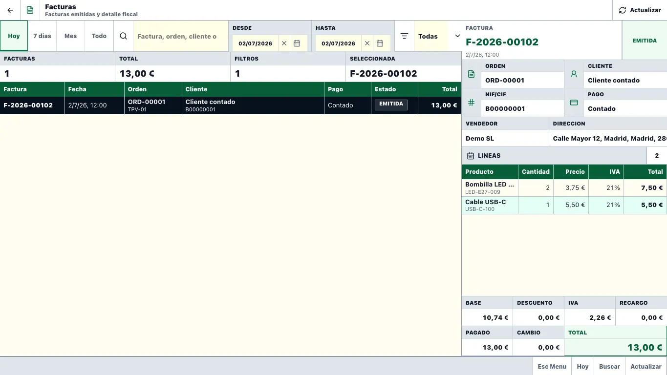 Real POSRetail invoices and fiscal detail screen