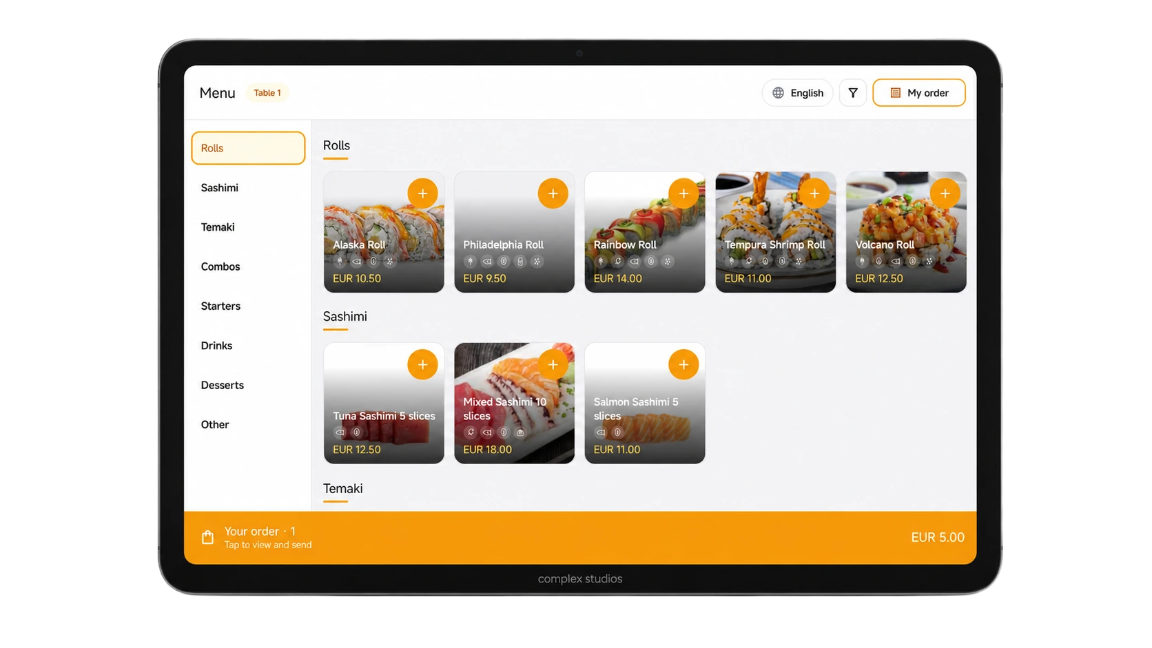 Tablet comp1ex para pedidos en mesa